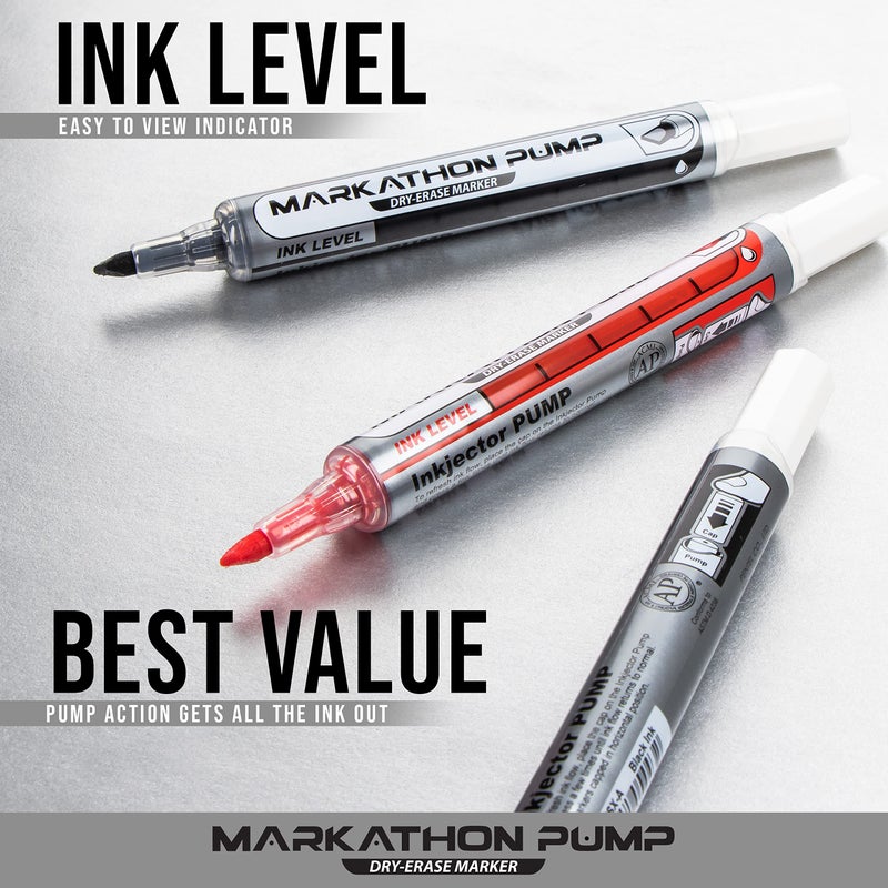Pentel Markathon Pump Dry Erase Marker, Chisel Tip, Assorted Ink, 12 Pack (MWL6SX-12M) - Image 4
